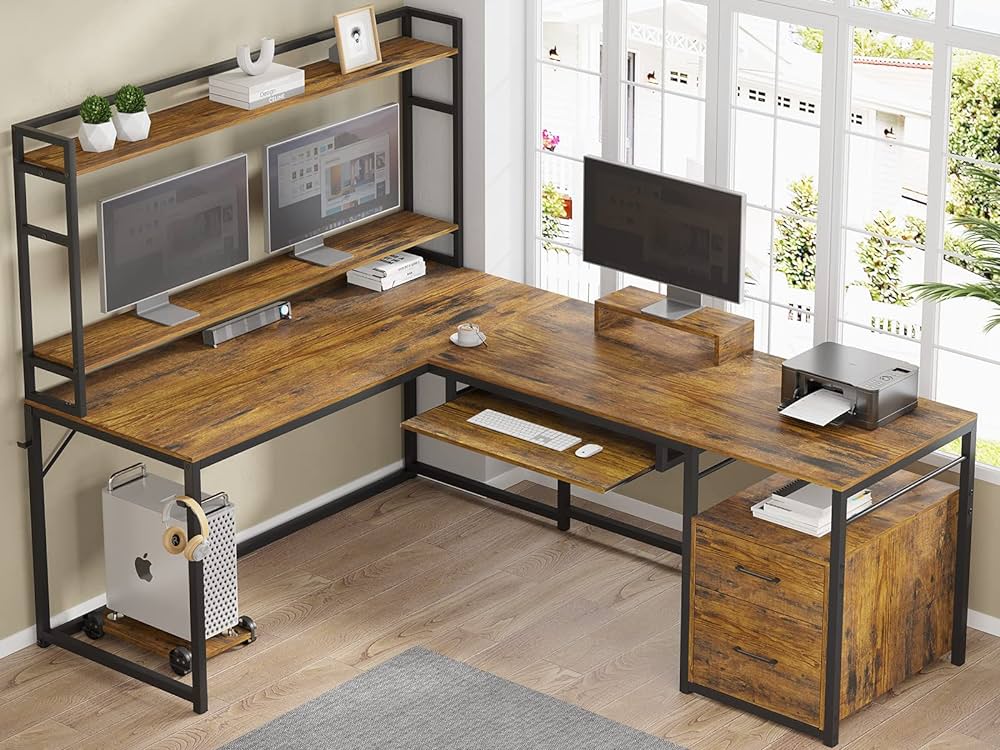 DIY L Shaped Desk With A Keyboard Tray