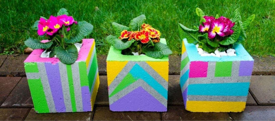 Scattered Cinder Block Planters