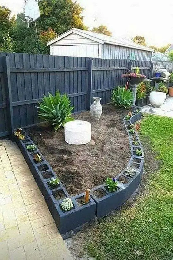 Wavey Cinder Block Garden Bed and Borders