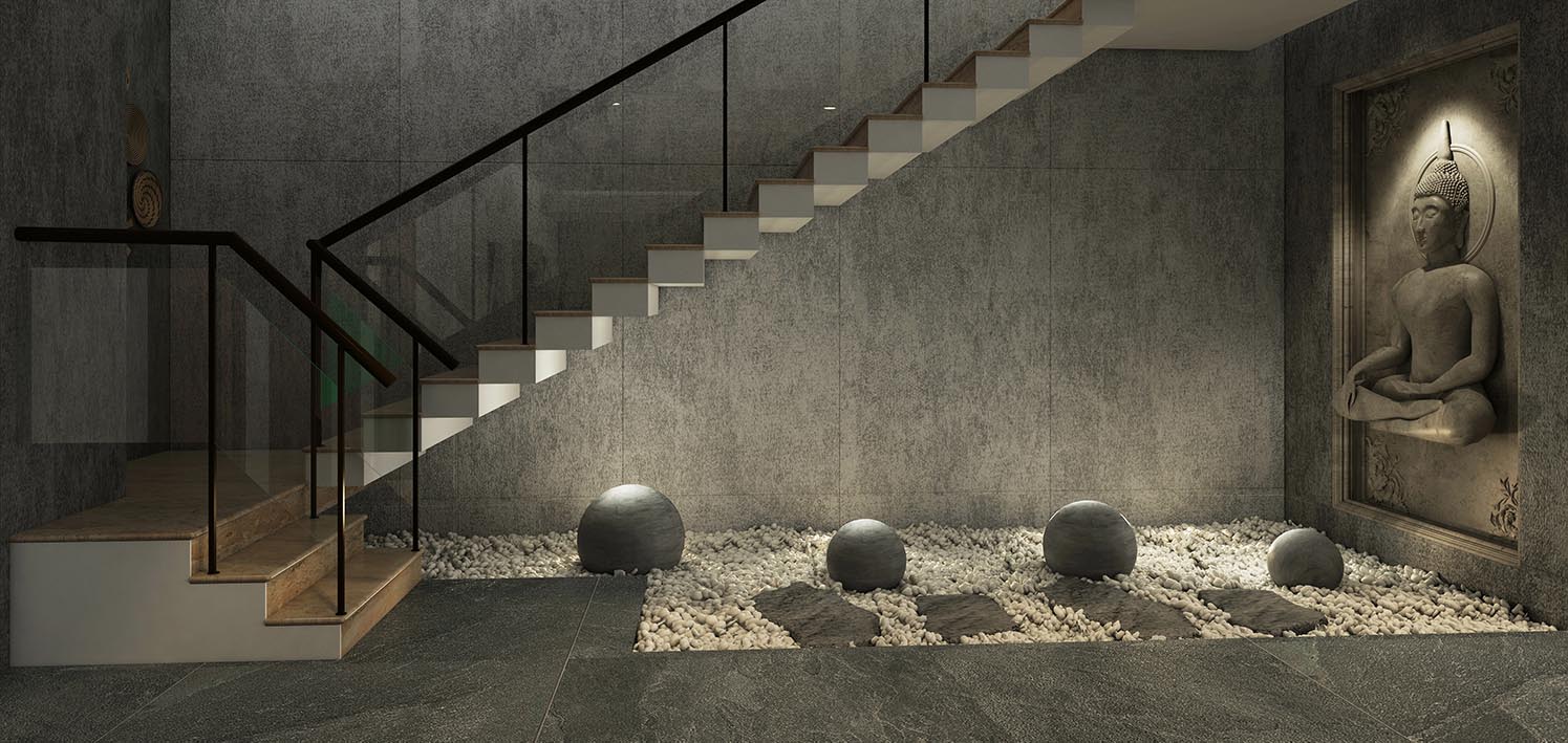 Zen Garden Under the Stairs