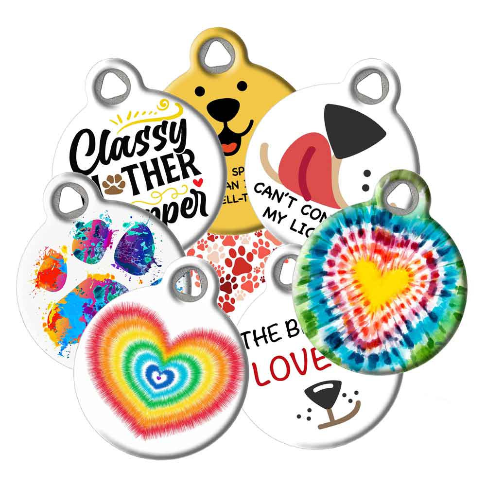 colorful dog tags