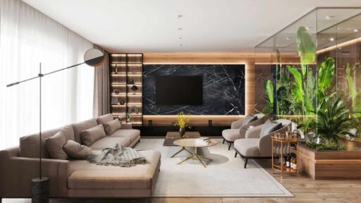 Brown-sectional-sofa-with-brown-throw-pillows-and-wooden-flooring