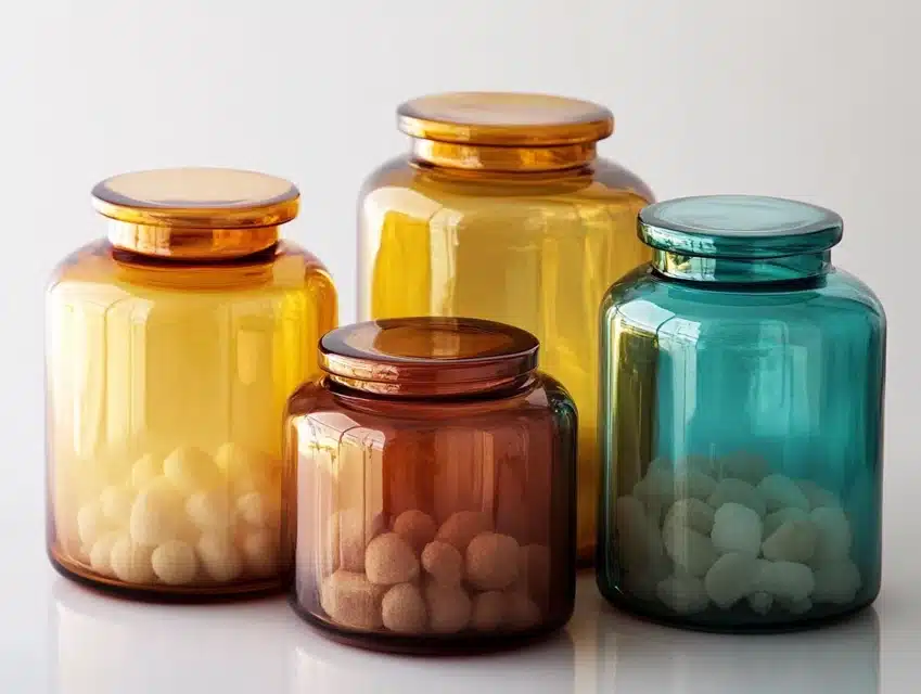 Colored Glass Jars for Storage.