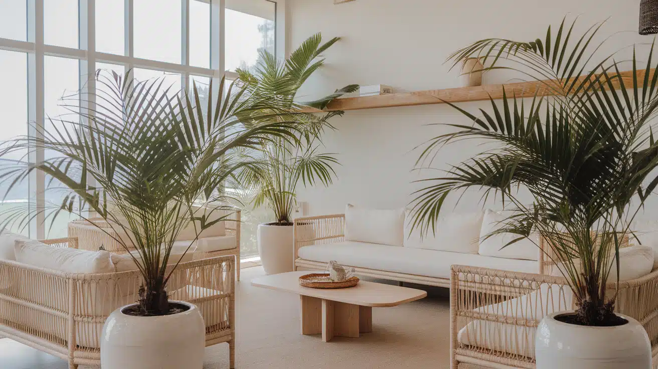 Indoor Palm Plants in White Pots