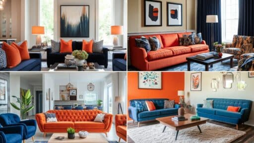 navy and orange living room