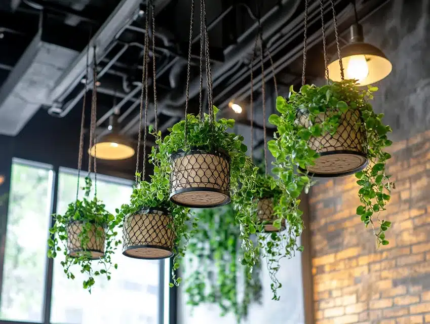 Bare Ceiling with Hanging Plants