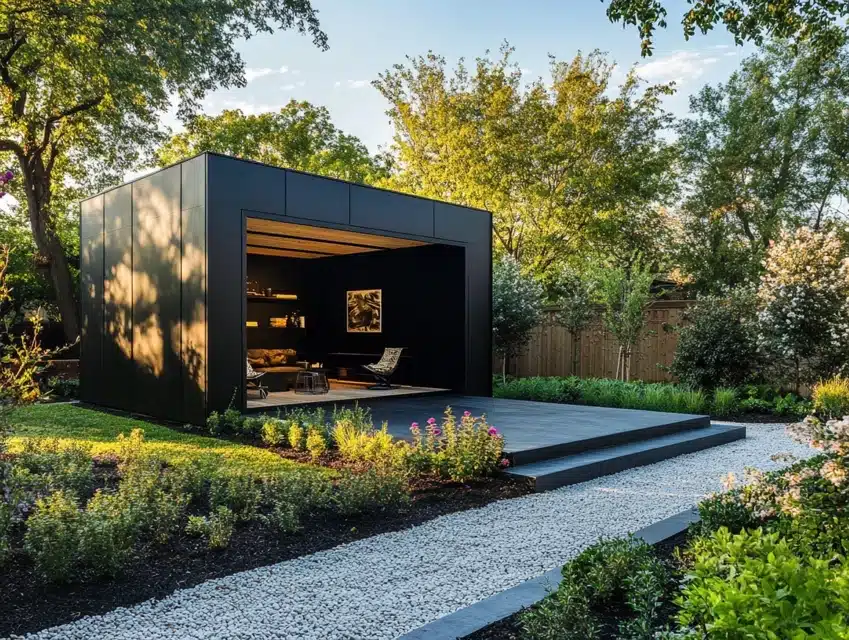 Black Shed with Contrasting Roof