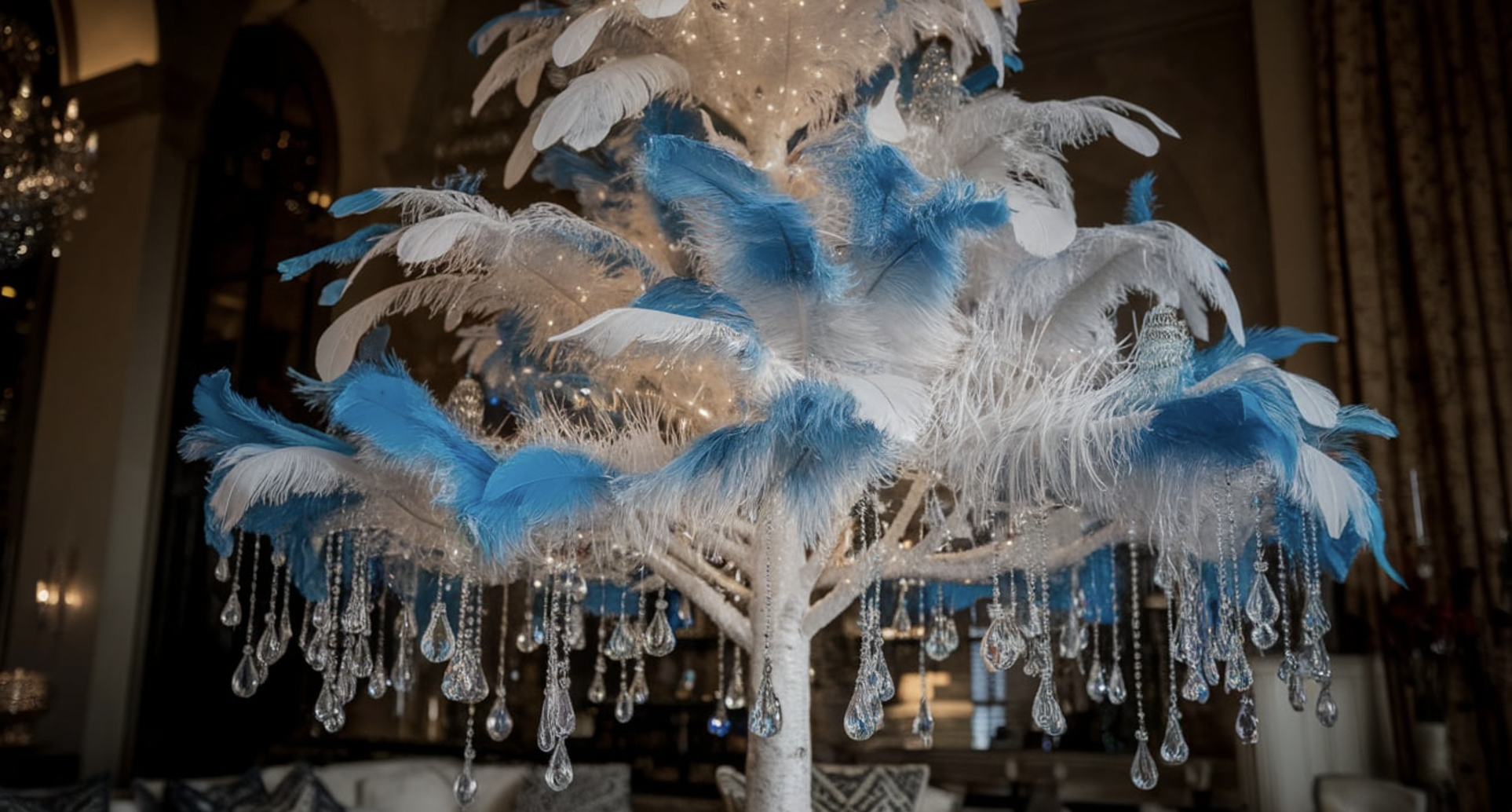 Blue Feather and Crystal Decor