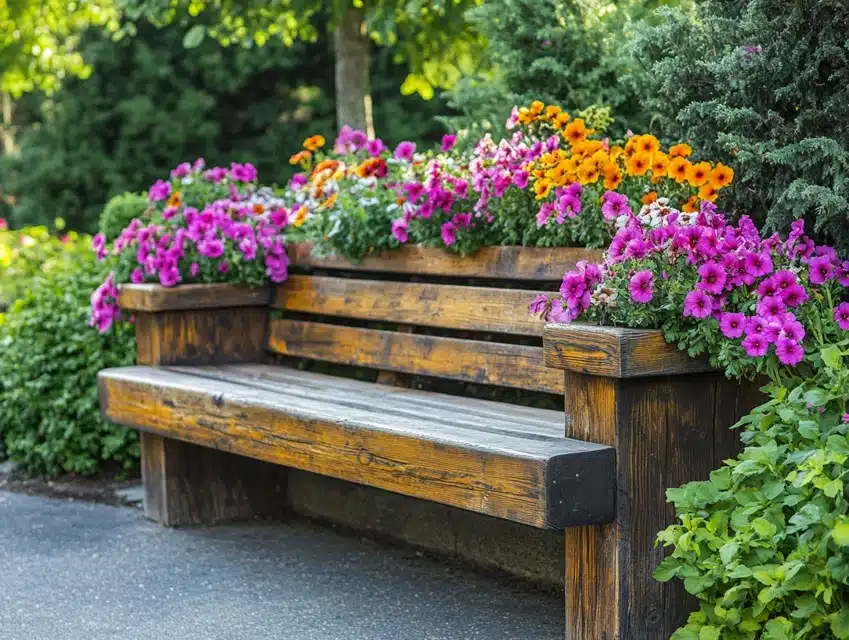 DIY Garden Bench with Planters