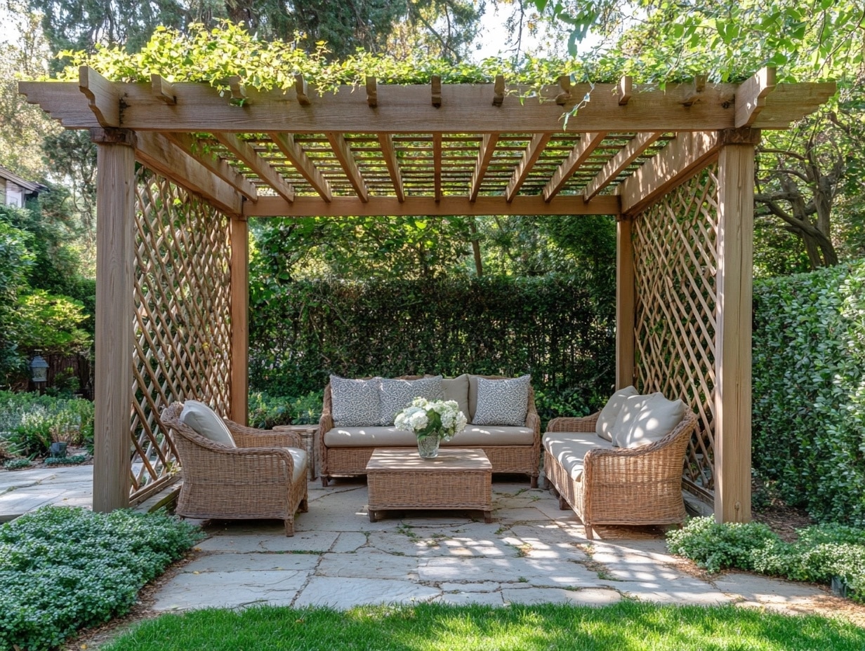 DIY Pergola with Lattice Roof for Shade and Style