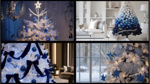 Elegant White Christmas Tree with Blue Decoration Ideas