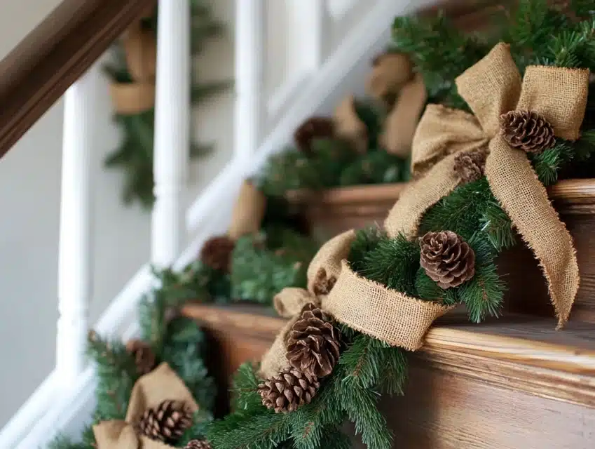 Natural Pinecone and Burlap Garland