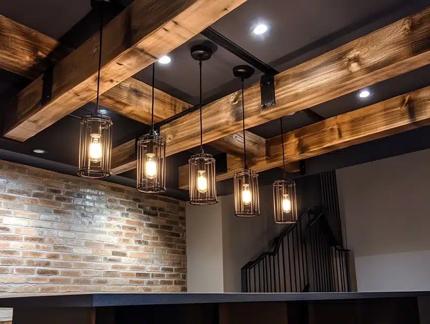 Open Ceiling with Hanging Pendant Lights