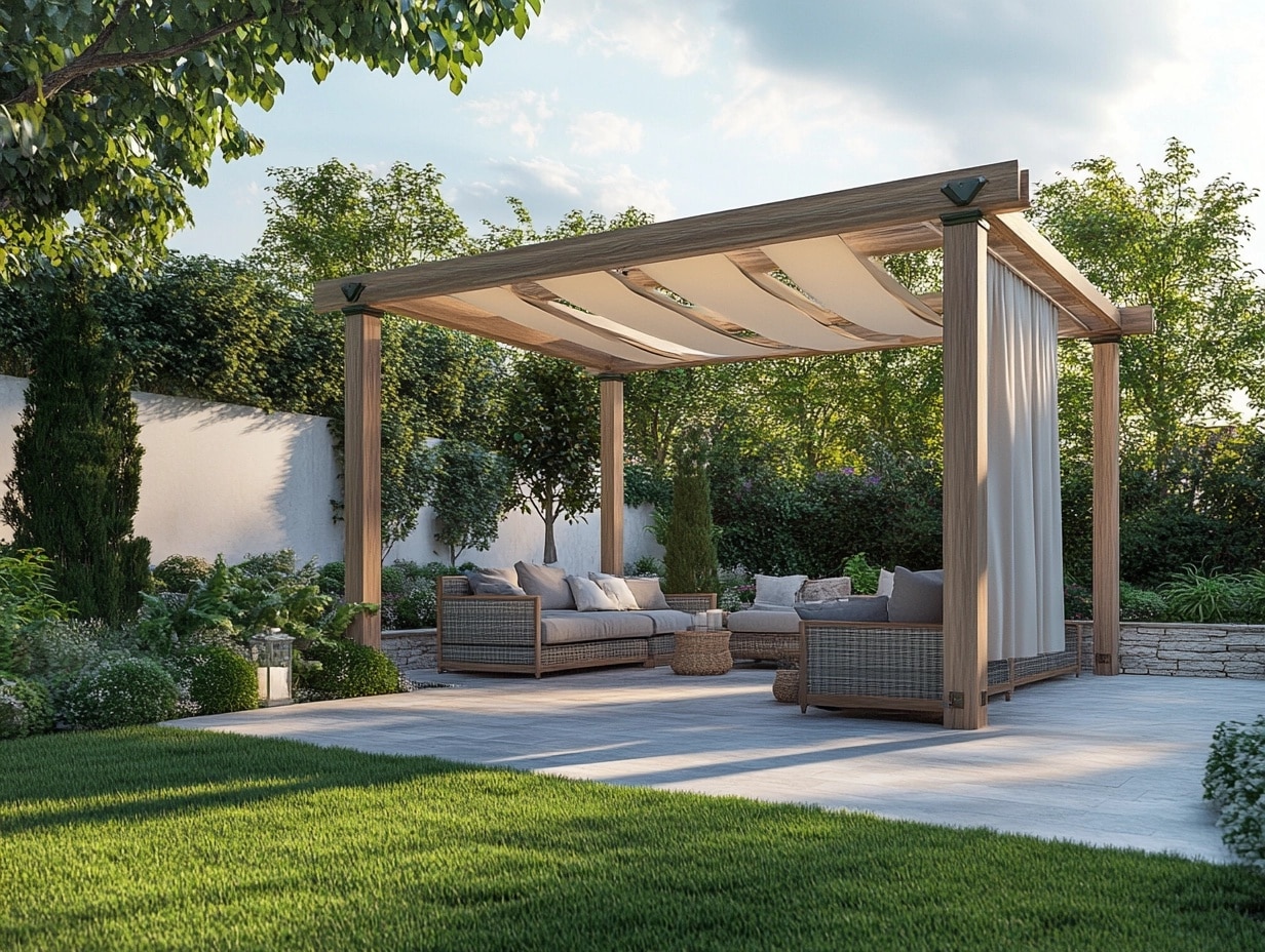 Pergola with a Fabric Canopy for Adjustable Shade