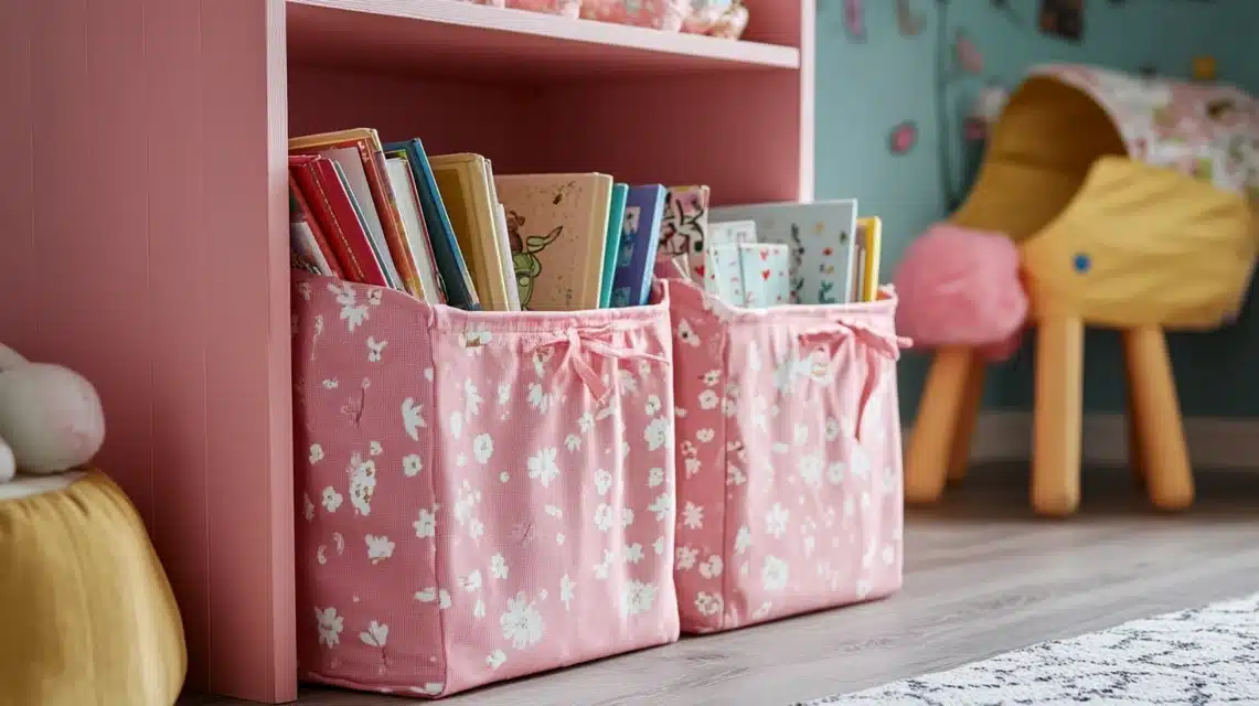 Pink Fabric Book Storage