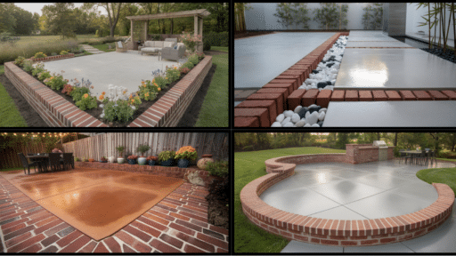 Pleasing Concrete Patio with Brick Border Designs