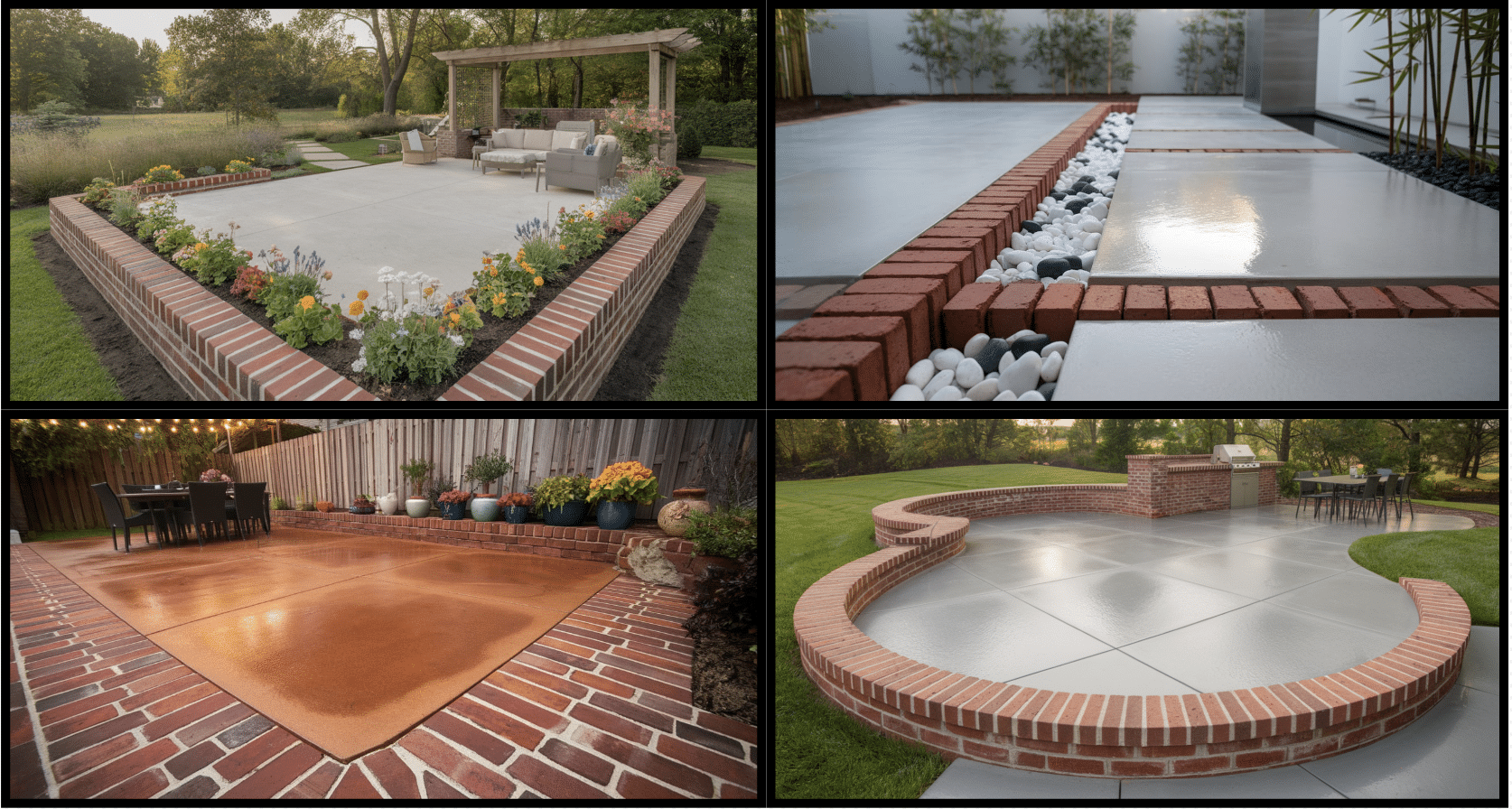 Pleasing Concrete Patio with Brick Border Designs