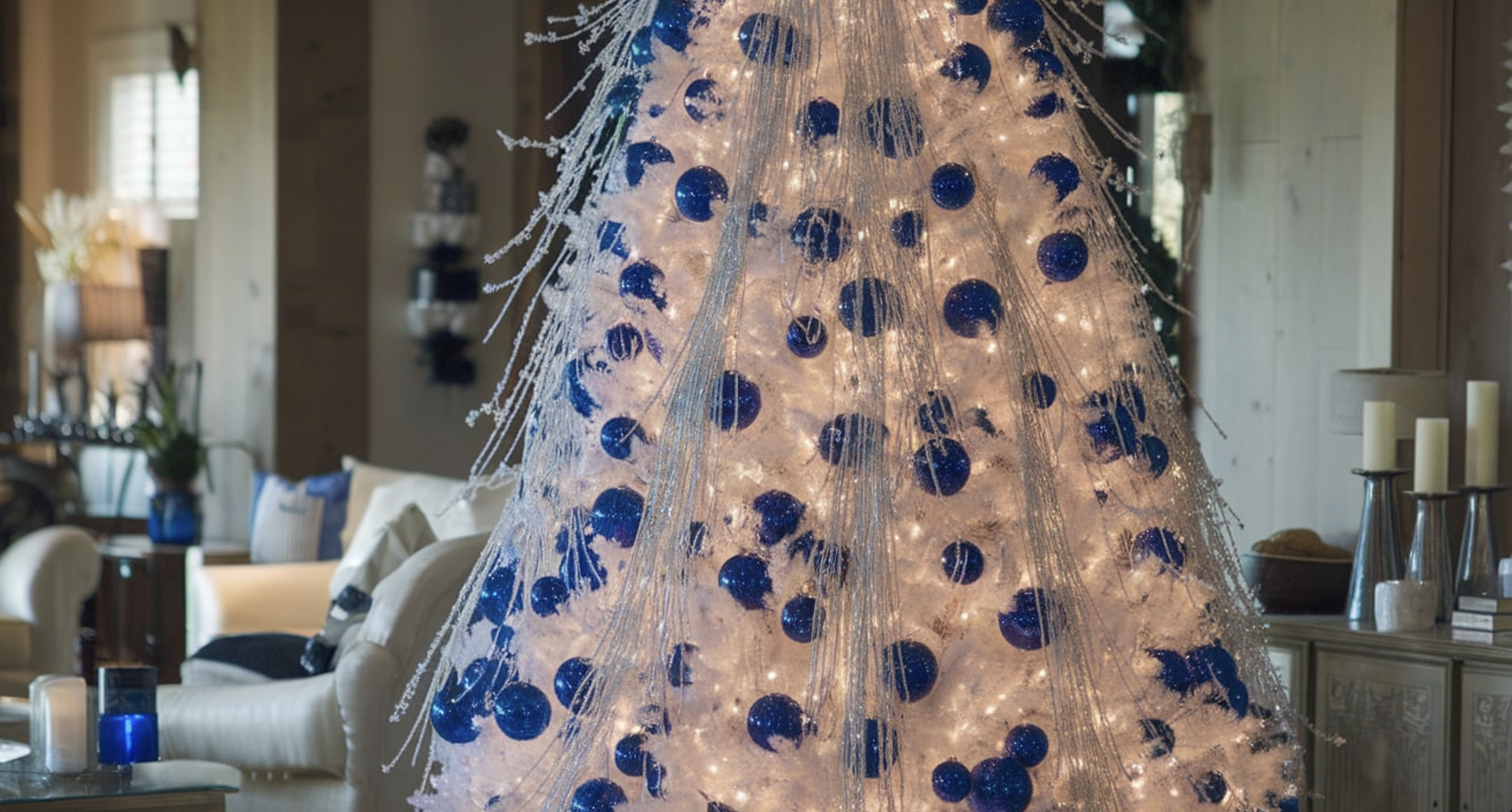 Royal Blue Ornaments with Silver Ribbons