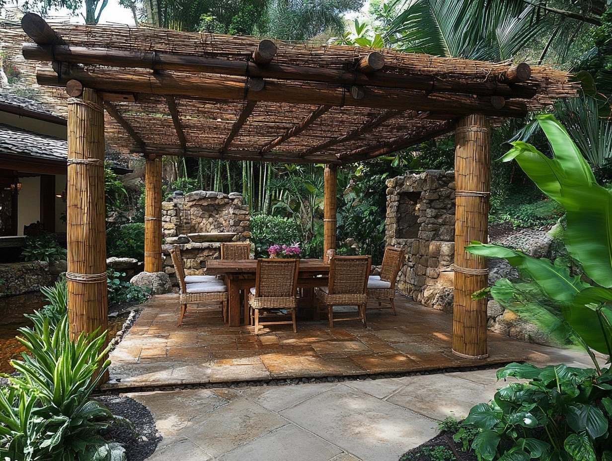 Rustic Pergola with Natural Bamboo