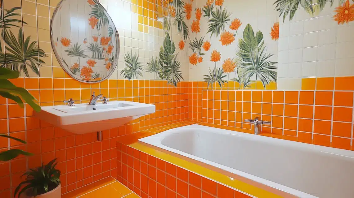 Bold Orange Color Scheme and Contrasting Wallpaper