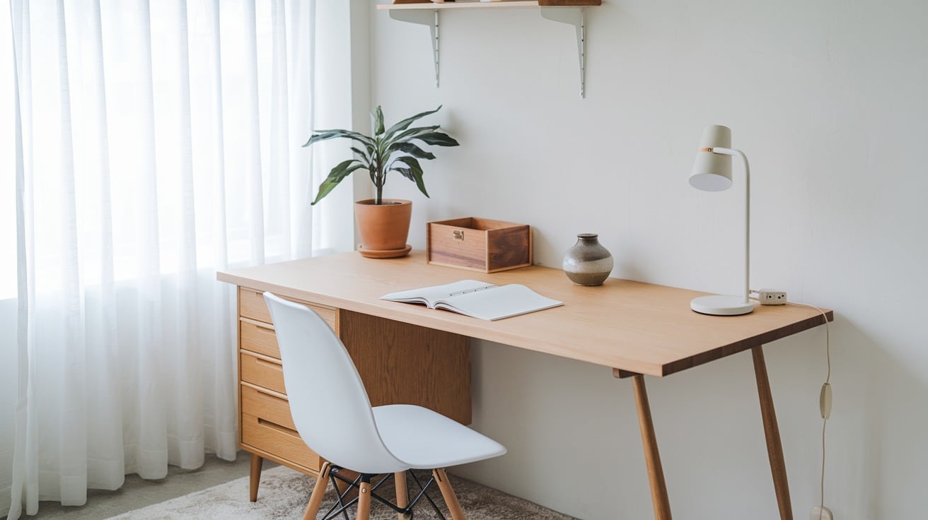 Clean and Simple Japandi Office Desk Setup