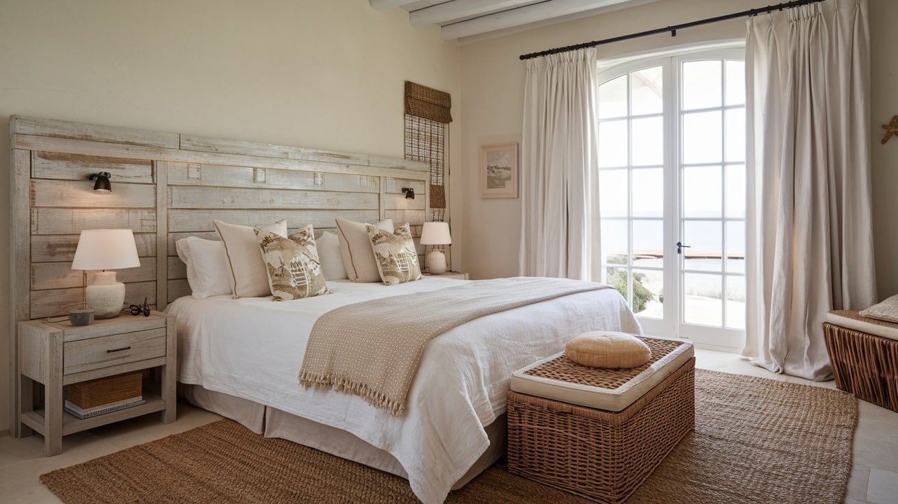 Coastal Bedroom with Beachy Fabrics