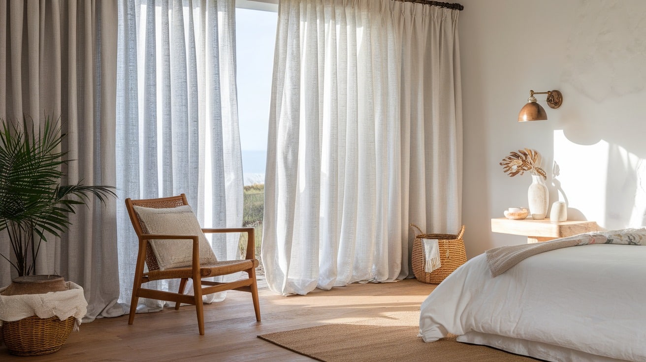 Coastal Bedroom with Linen Curtains