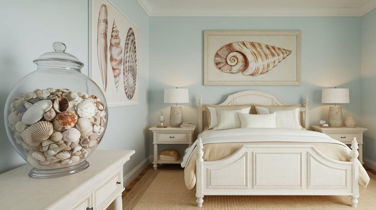 Coastal Bedroom with Seashell Decor