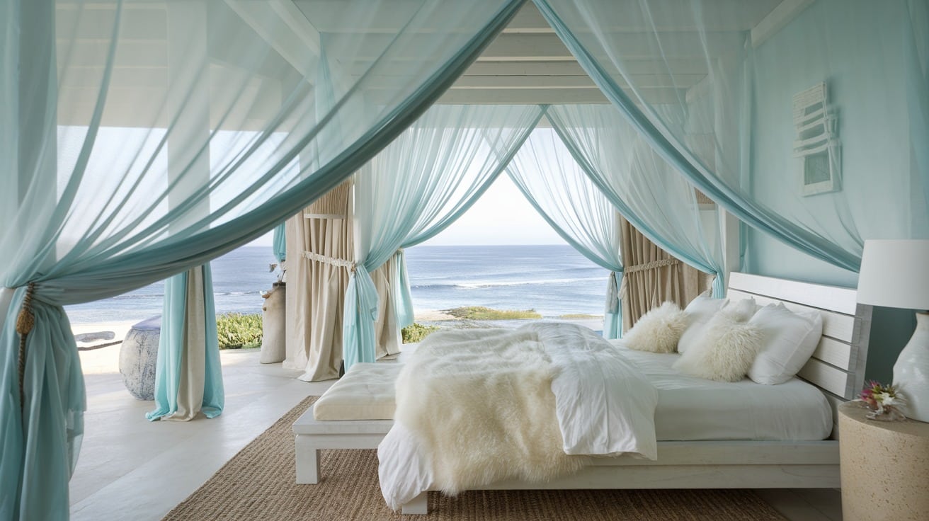 Coastal Bedroom with Soft, Flowing Drapes