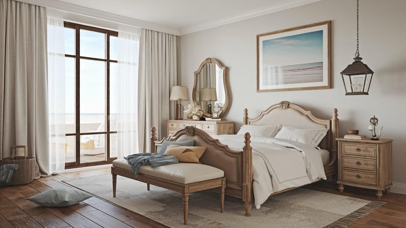 Coastal Bedroom with Vintage Decor