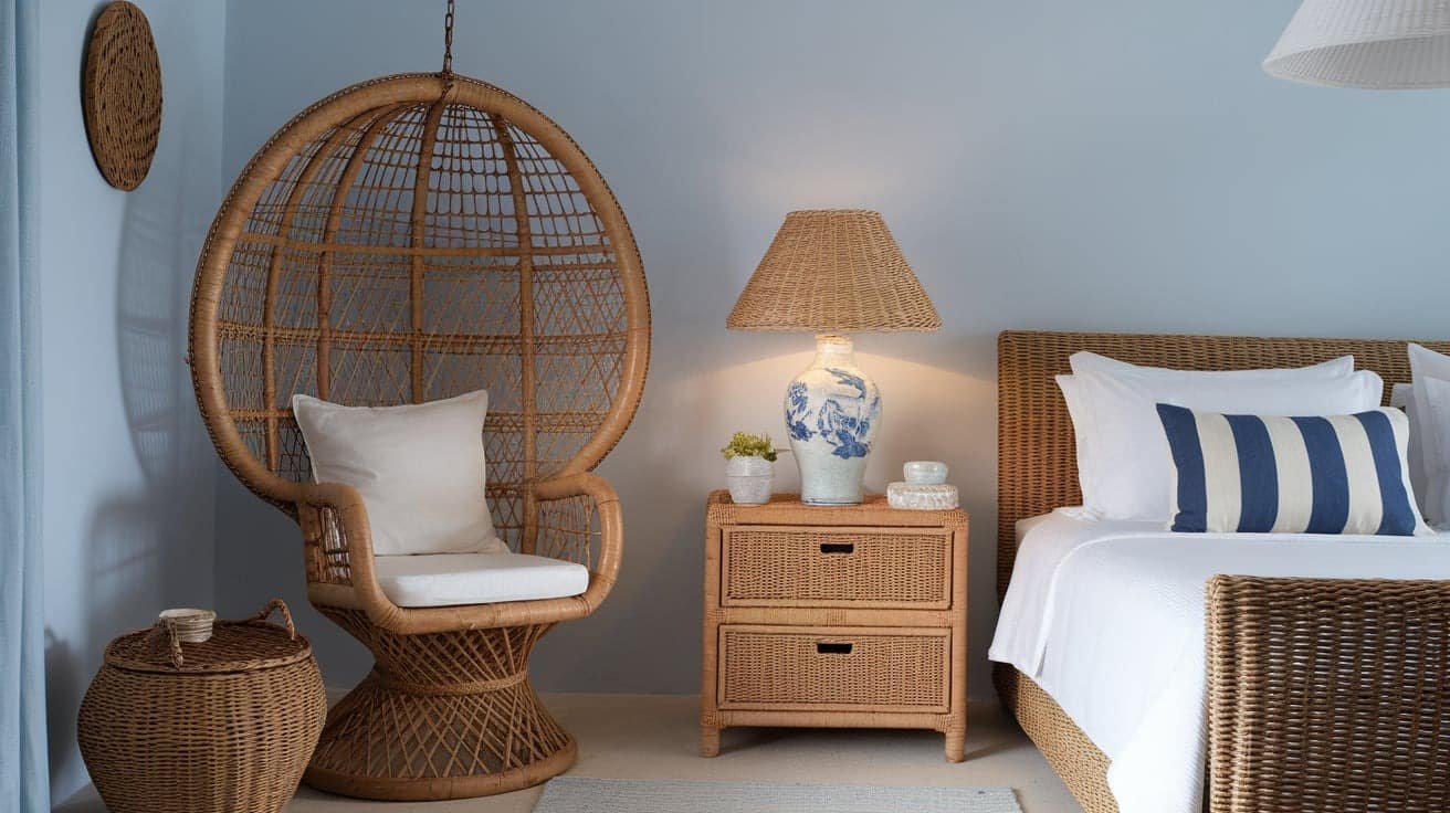 Coastal Bedroom with Wicker Furniture