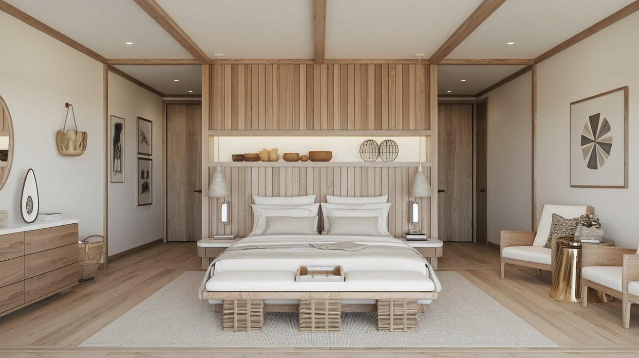 Coastal Bedroom with Wooden Accents