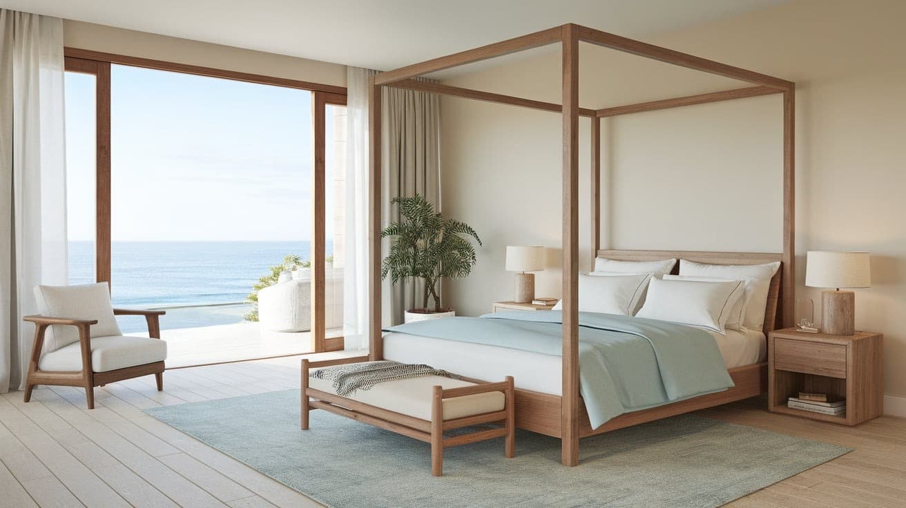 Coastal Bedroom with Wooden Furniture