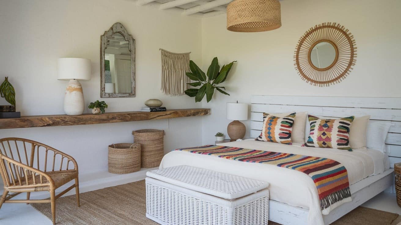 Coastal Bedroom with a Bohemian Twist