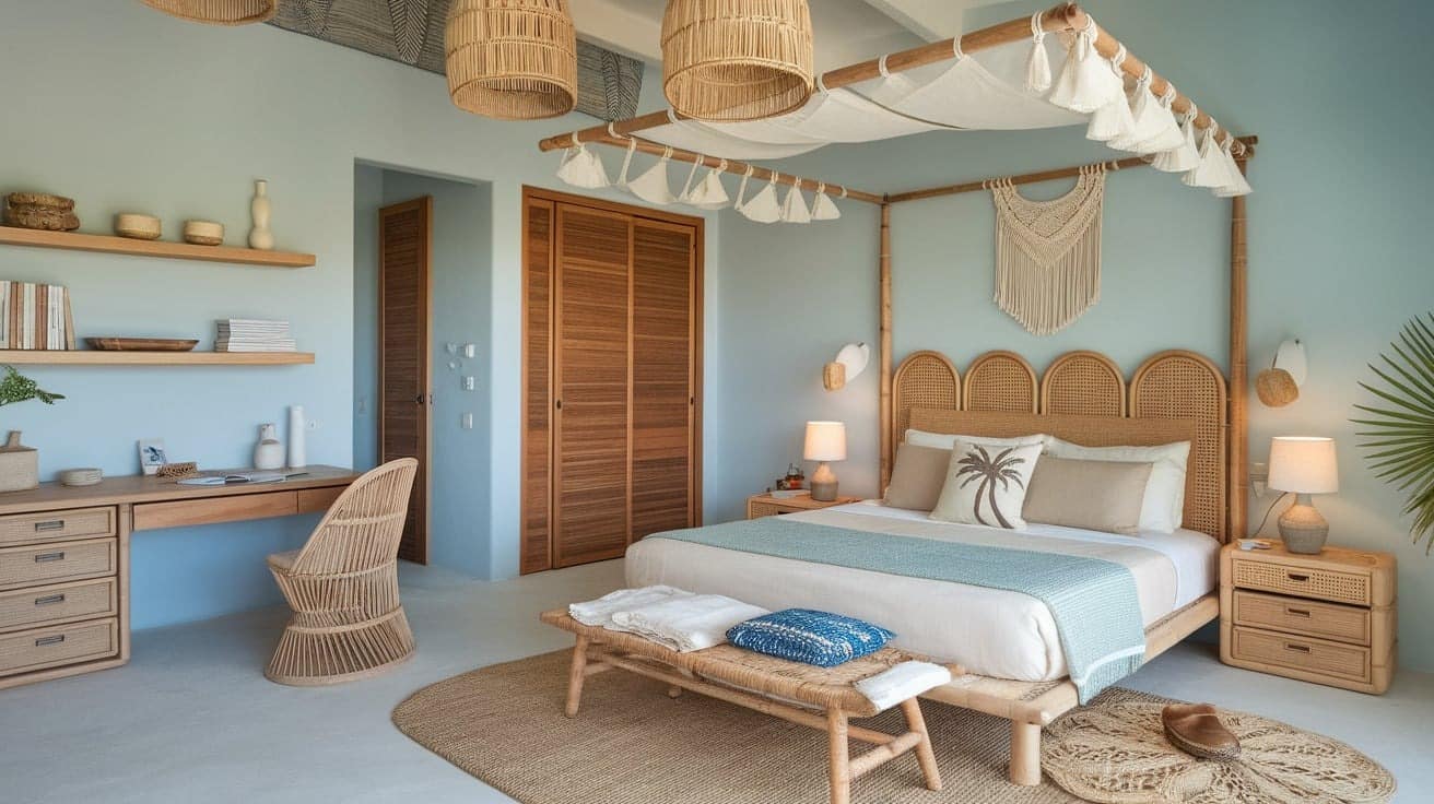 Coastal Bedroom with a Boho Touch