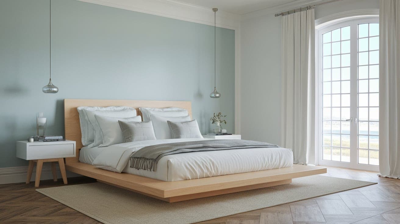 Coastal Bedroom with a Platform Bed