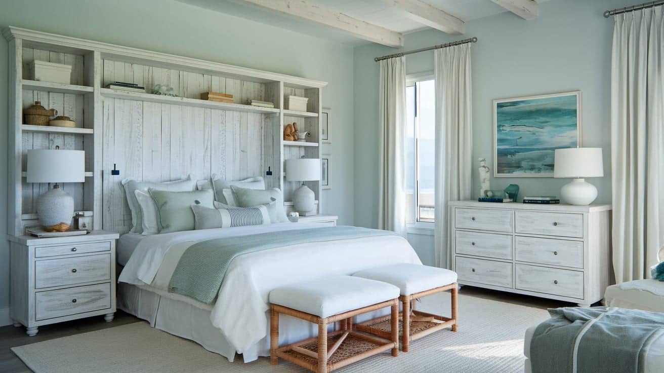 Coastal Bedroom with a Whitewashed Look