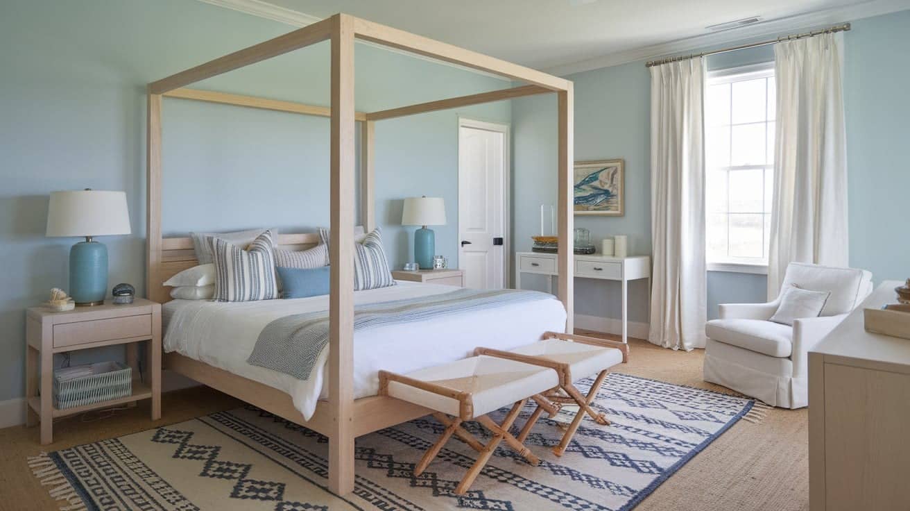 Coastal Bedroom with a Wooden Bed Frame