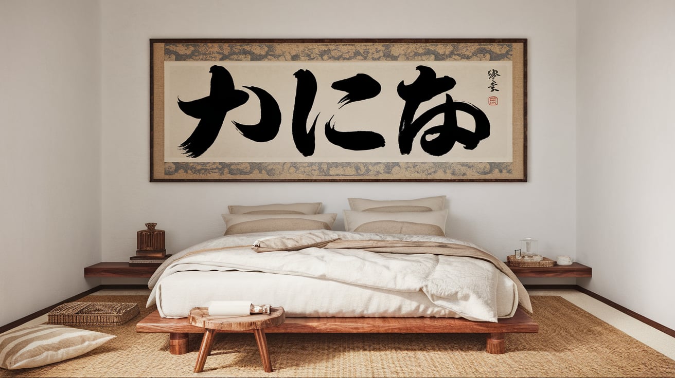 Framed Monochromatic Japanese Calligraphy