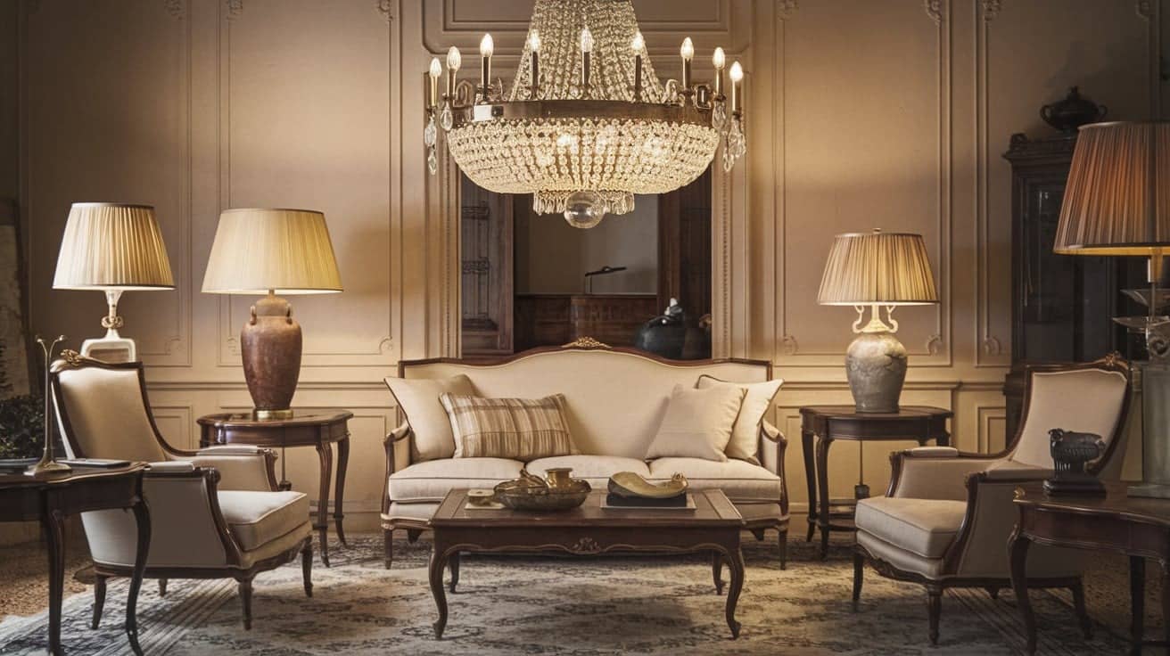 French Living Room with Antique Lighting