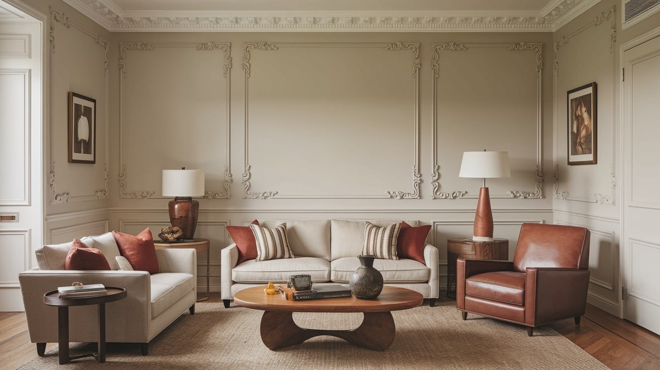 French Living Room with Classic Wall Molding