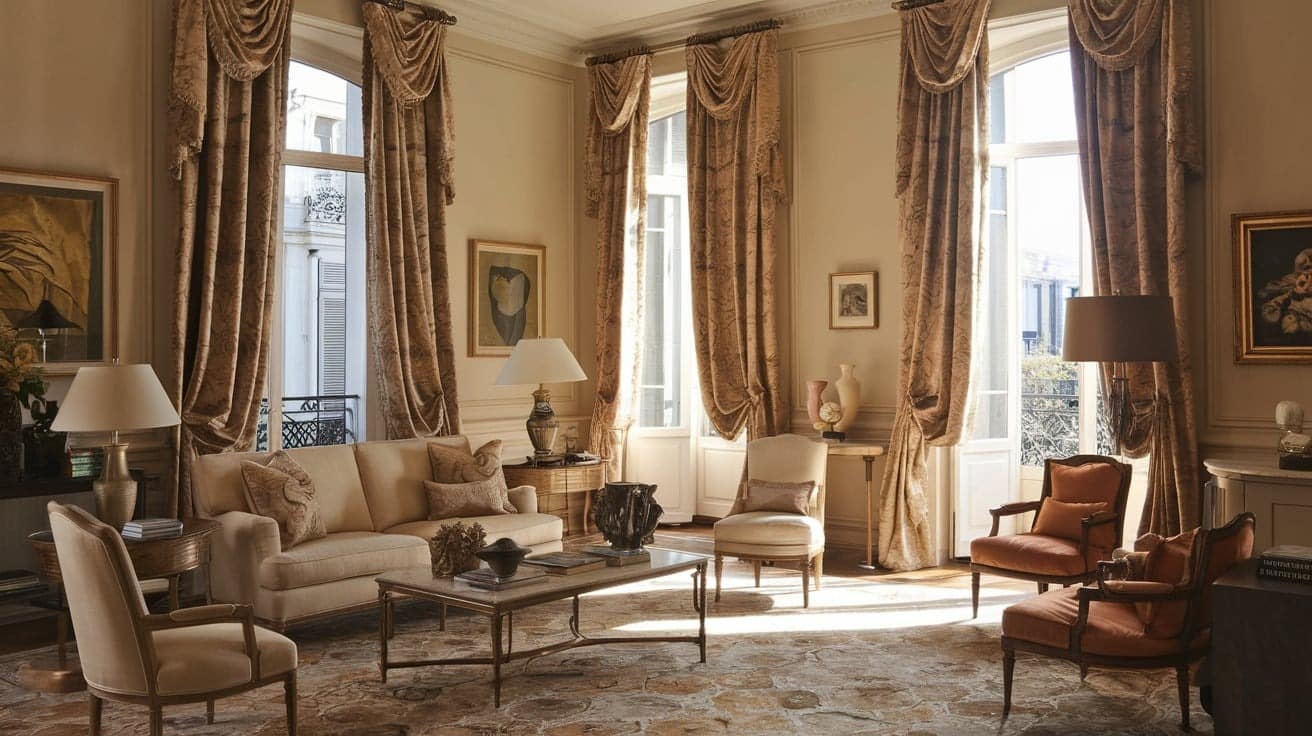 French Living Room with Classy Drapes