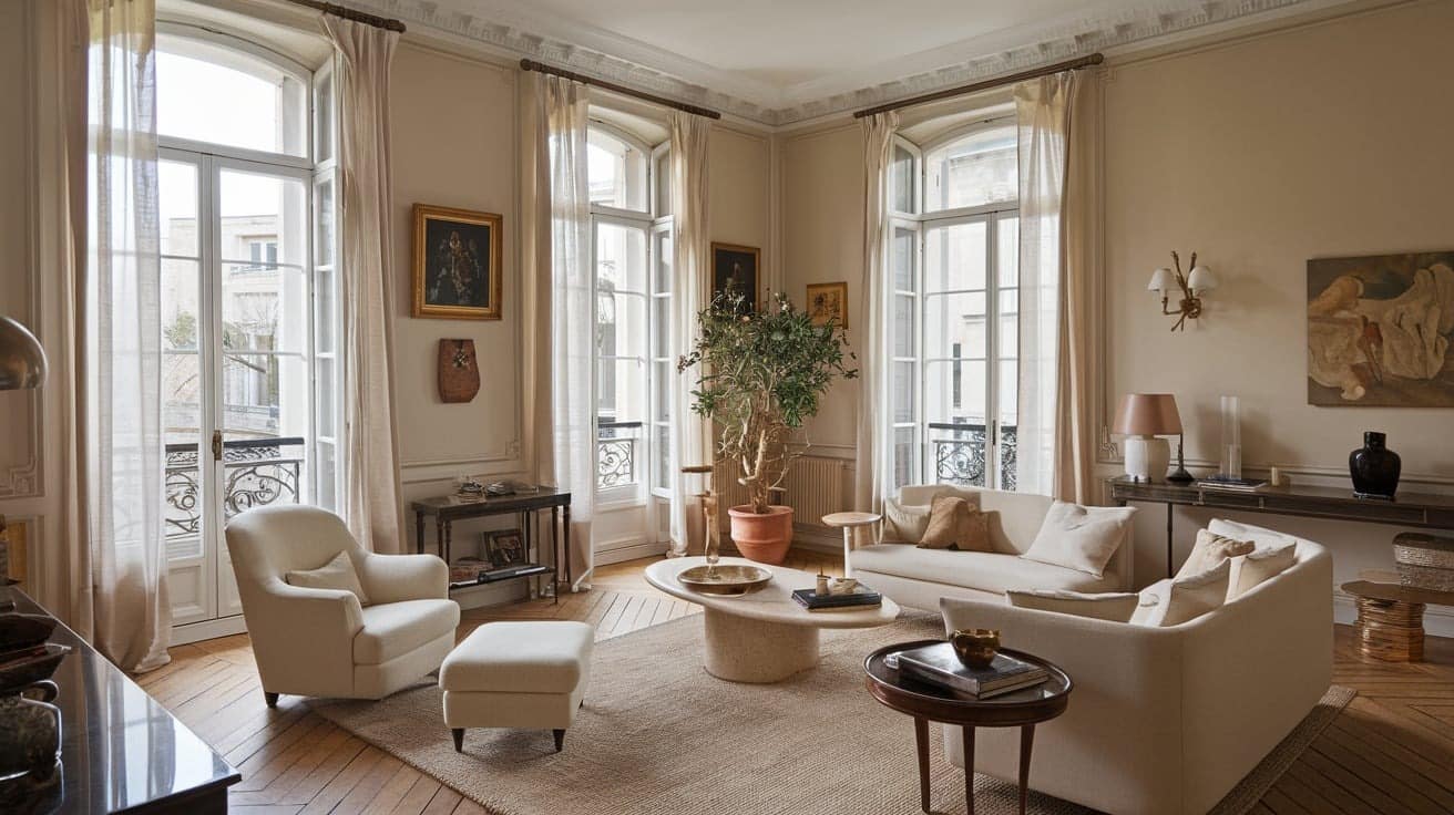 French Living Room with Large Windows