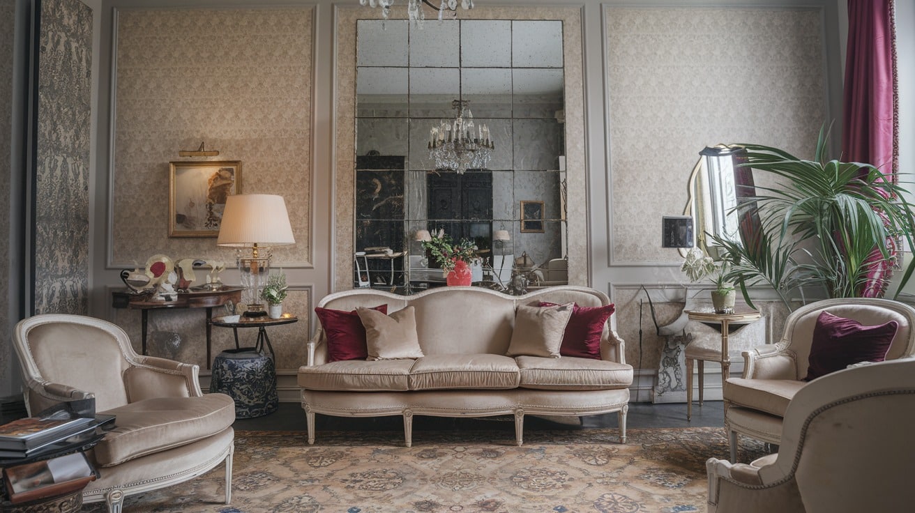 French Living Room with Luxurious Textiles