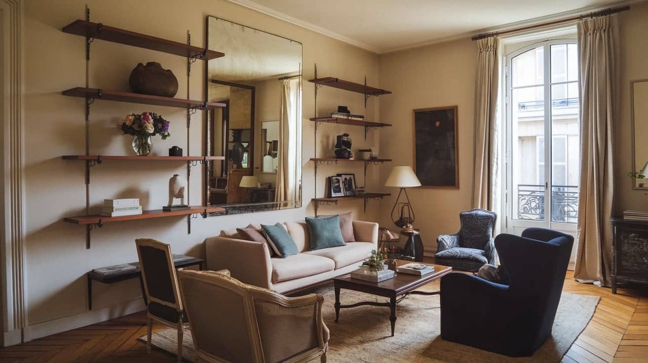 French Living Room with Open Shelving