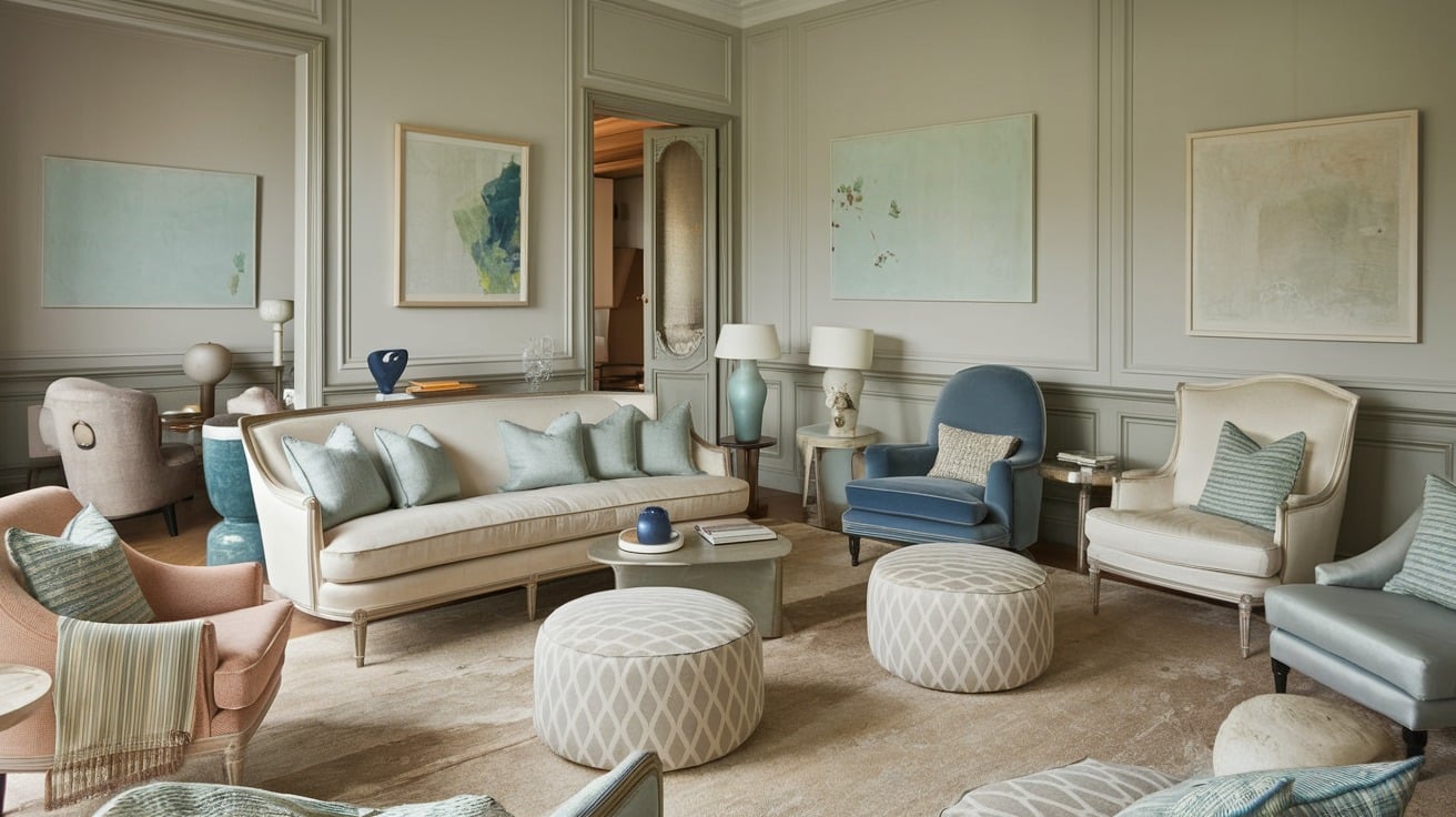 French Living Room with Soft, Muted Tones