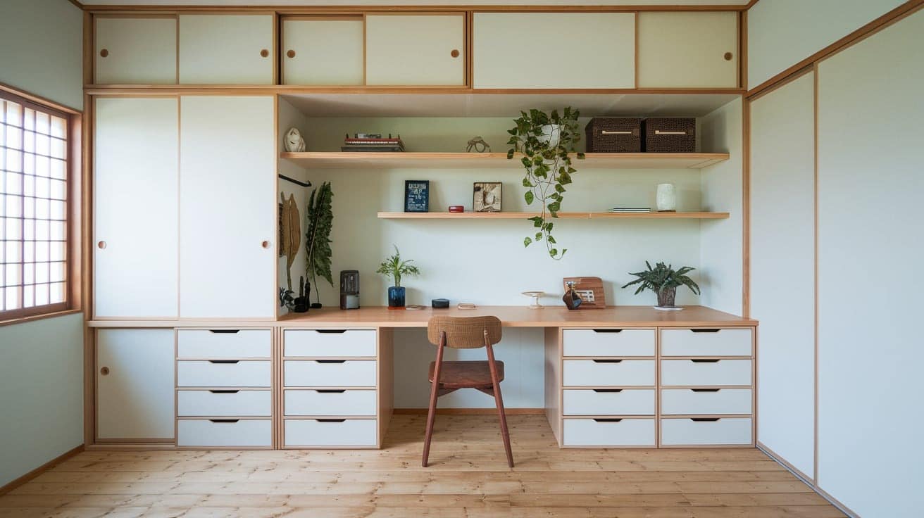 Japandi Office with Custom Storage Solutions