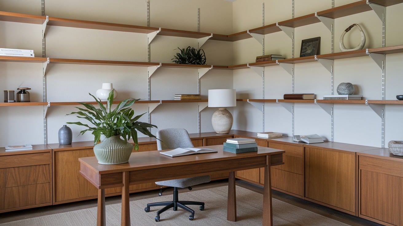 Japandi Office with Open Shelving for Easy Access