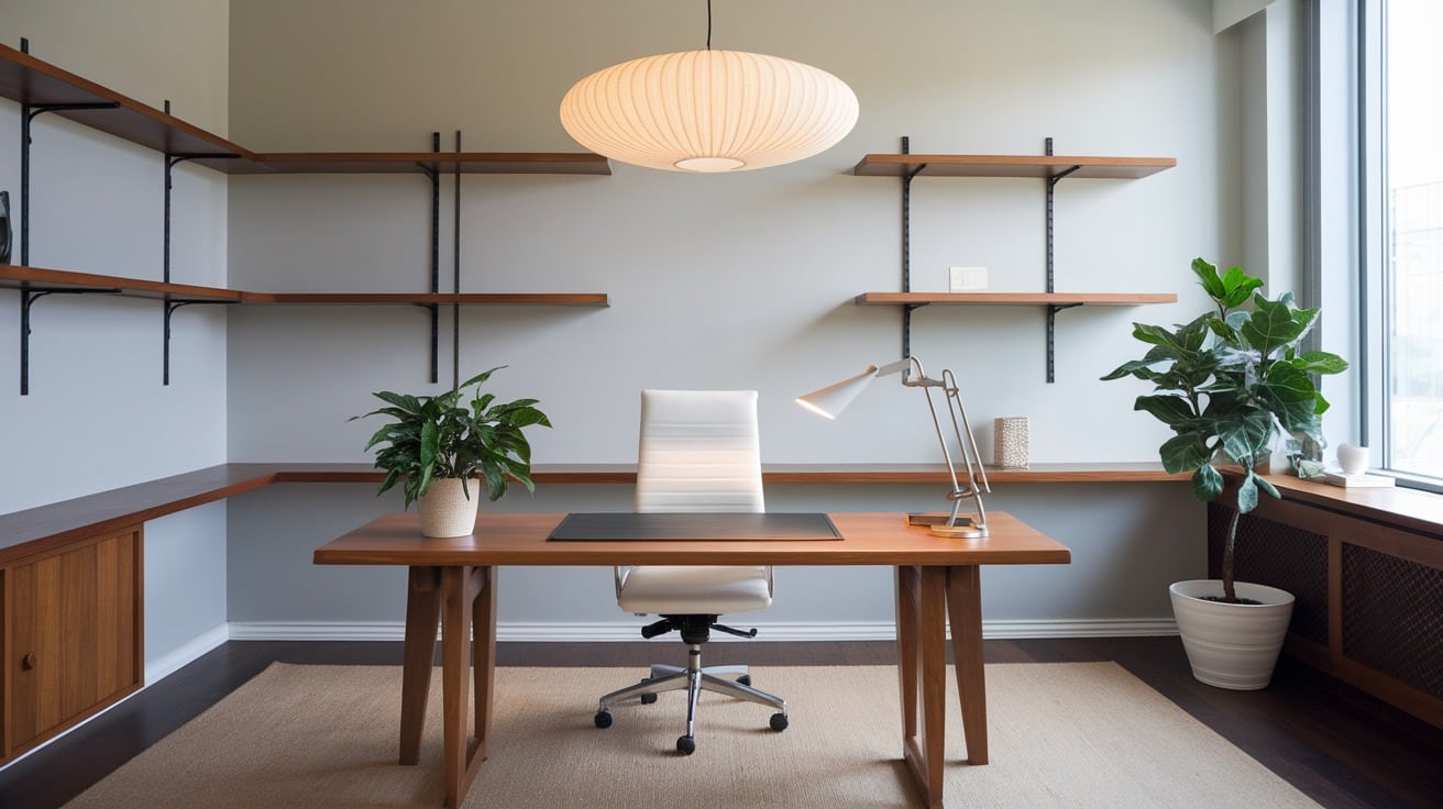 Japandi Office with Statement Lighting