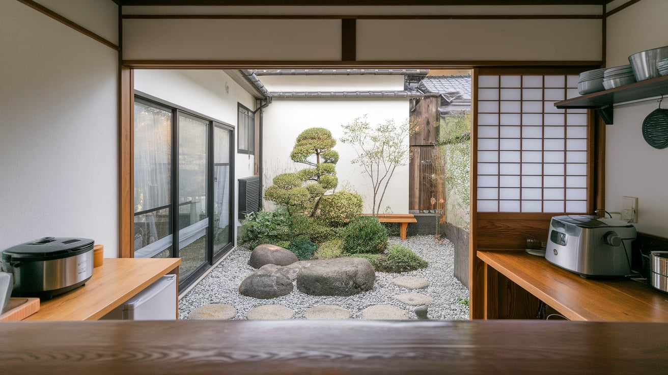 Japanese Kitchen with Garden Views